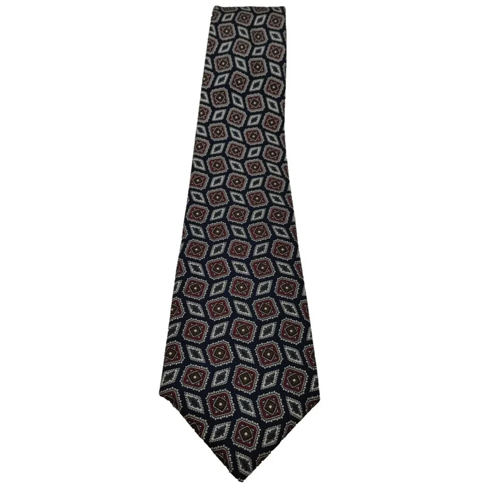 Stafford 100% Silk Tie Men Blue Red Gray Geometric Square Diamond Necktie 56